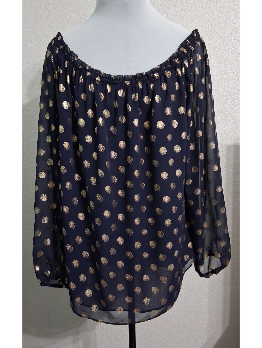 Joseph Ribkoff, Navy, Gold Polka Dot, EUC, Size 14?